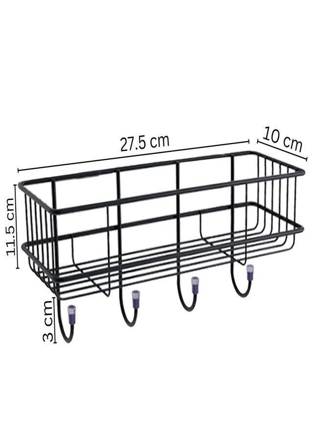 جو هوكد سلة تخزين معدنية من بيانكو مع خطافات | مجموعة من 3 أرفف لاصقة ذاتية التثبيت على الحائط بدون حفر للحمام وتنظيم المنزل | رف تخزين متعدد الأغراض | منظم أرفف الحمام | رف حائط معدني - Image 3